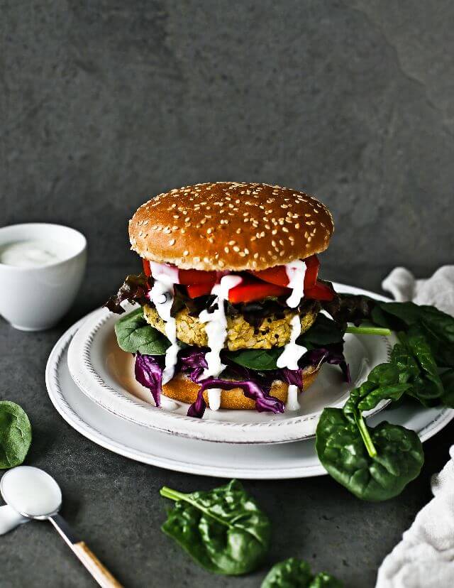 Burguer Vegetariano de Grão de Bico, Arroz Integral e Quinoa