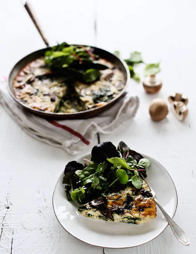 Frittata de Arroz com Cogumelos e Espinafres