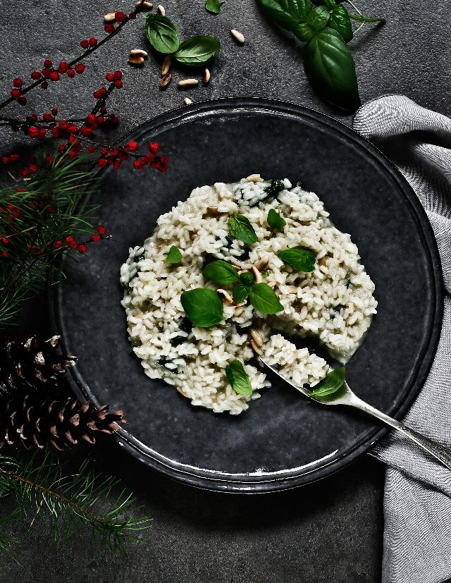 Risotto de Manjericão e Pinhões