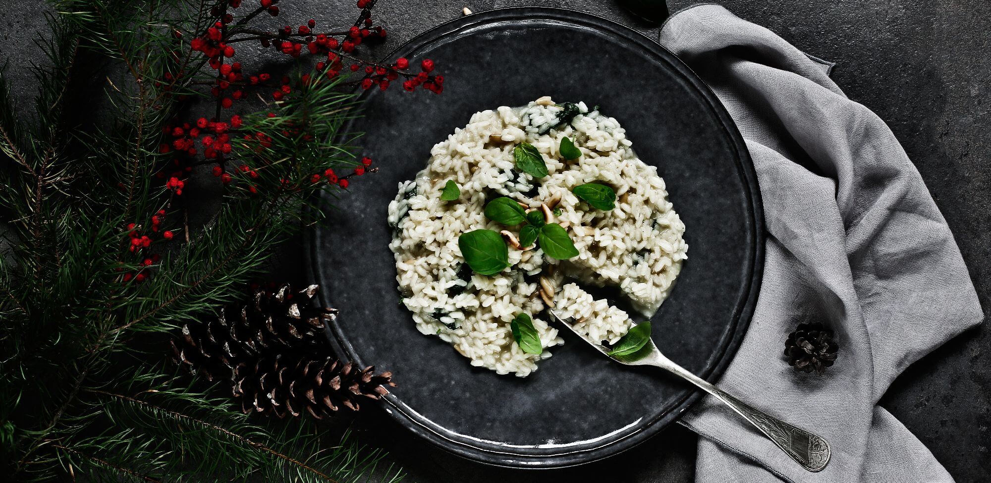Risotto de Manjericão e Pinhões