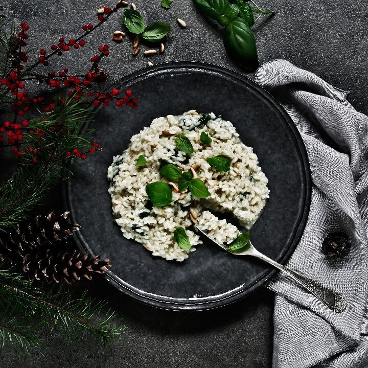 Risotto de Manjericão e Pinhões